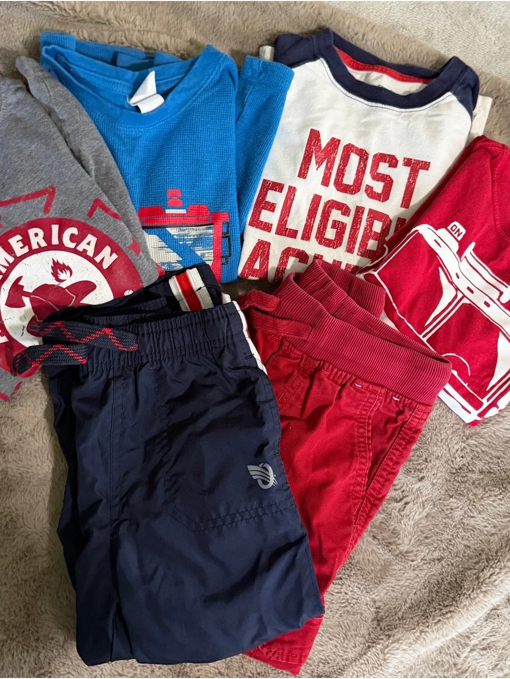 Kids Lot: Red & Navy Casual Tops and Pants firefighter theme